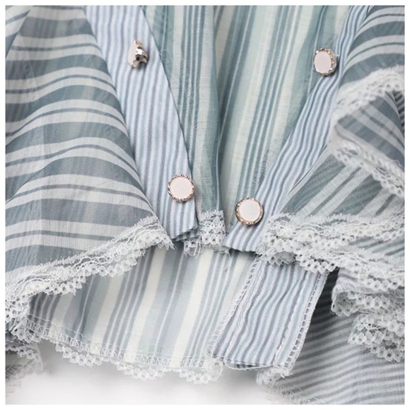 Blue Stripe Sheer Ruffle Runway Top - Picture 7 of 8